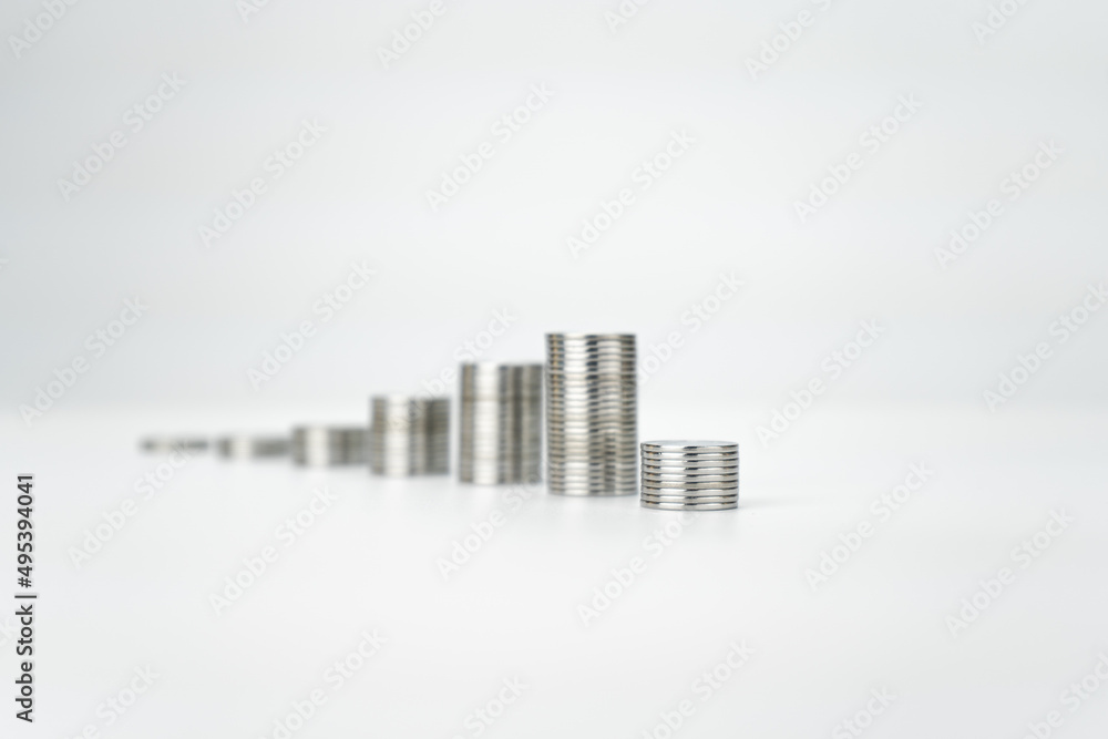Naklejka Coin Steps On White Background. Money Saving and Economy Concept