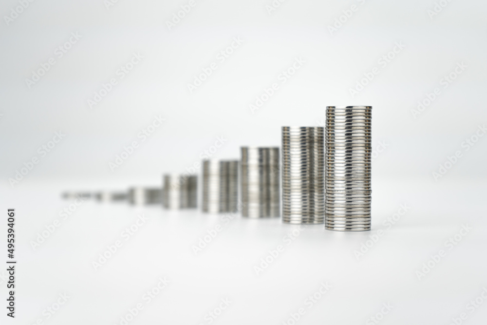 Coin Steps On White Background. Money Saving and Economy Concept