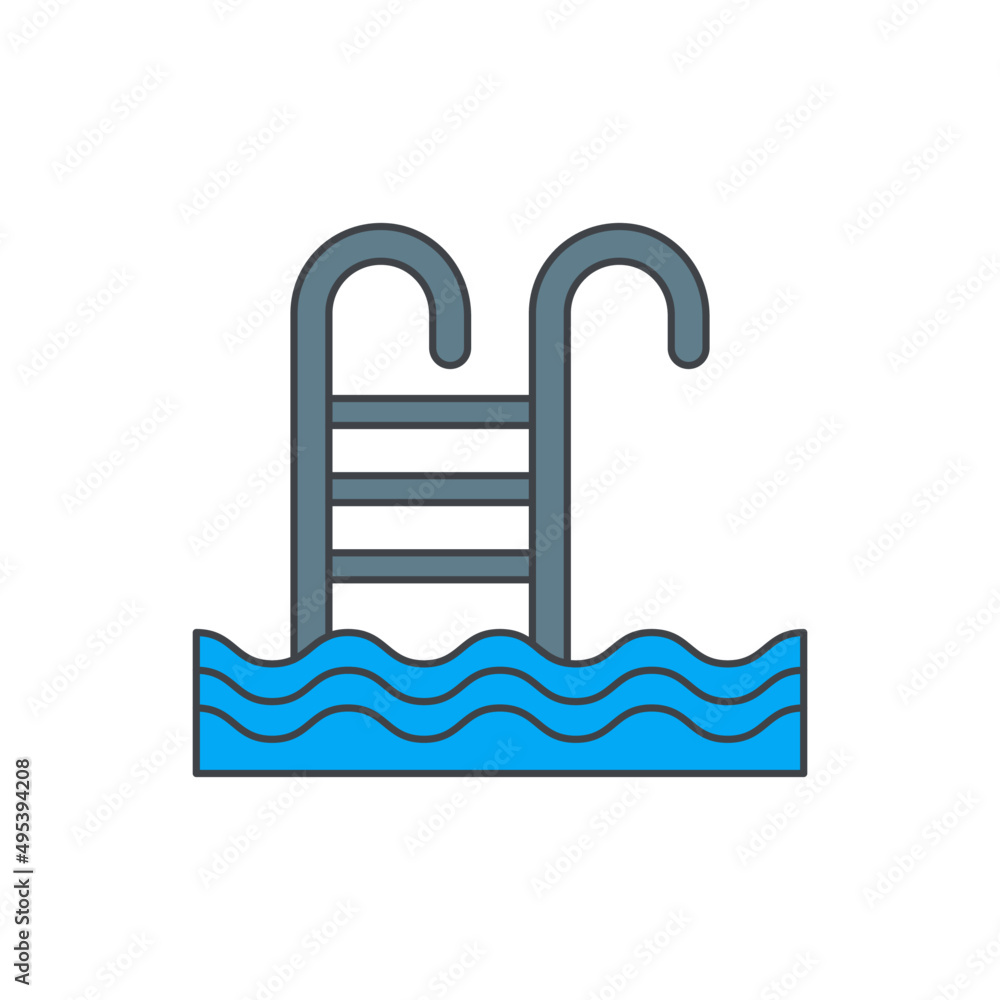 Swimming pool icon in color icon, isolated on white background 