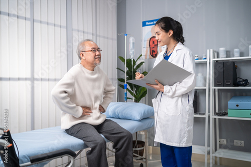 Asian senior man patient visit and consult health problem with doctor. 