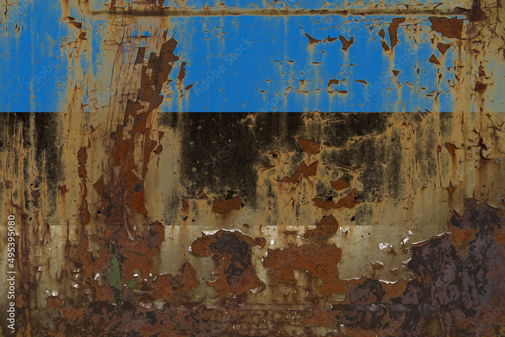 Estonia Flag on a Dirty Rusty Grunge Metallic Surface