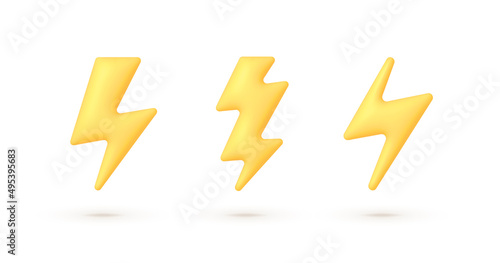 Bolt 3d set on white backdrop. 3d render vector illustration. Isolated light yellow background. Flat 3d bolt for concept design. Vector illustration