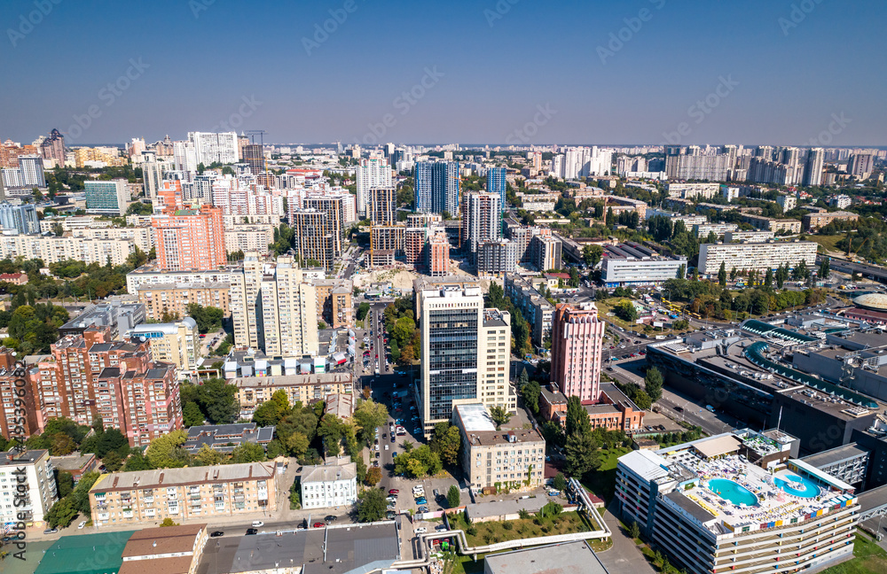 Naklejka premium Aerial view of Pechersk district in Kyiv, the capital of Ukraine before the war with Russia