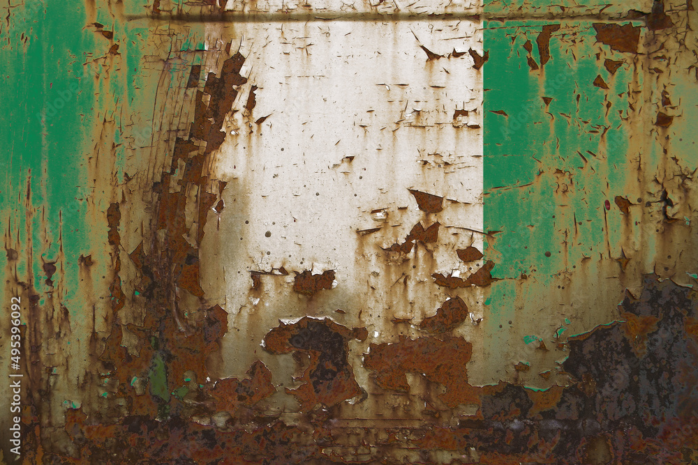 Nigeria Flag on a Dirty Rusty Grunge Metallic Surface