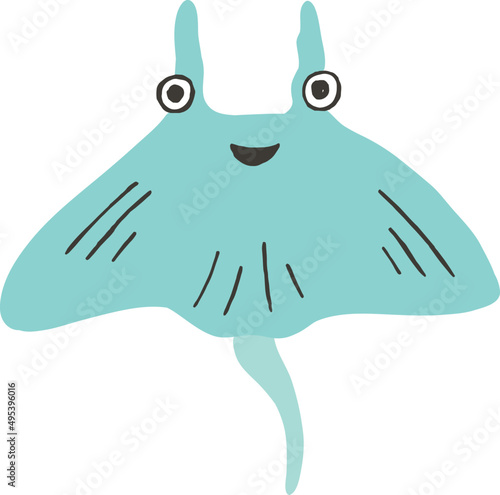 Stingray Marine Animal or Fish Childish Cartoon Illustration