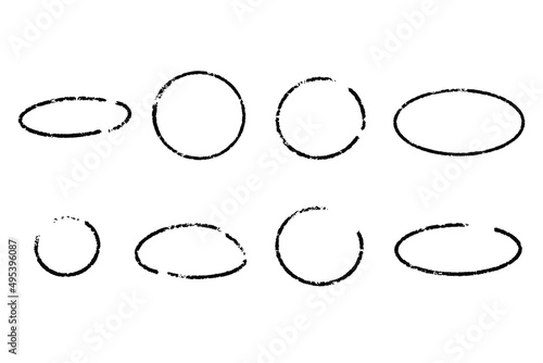 Hand drawn frame circles set. Doodle highlight ovals. Marker sketch. Highlighting text and selected important objects. Round scribble frames. Stock vector illustration on white background.