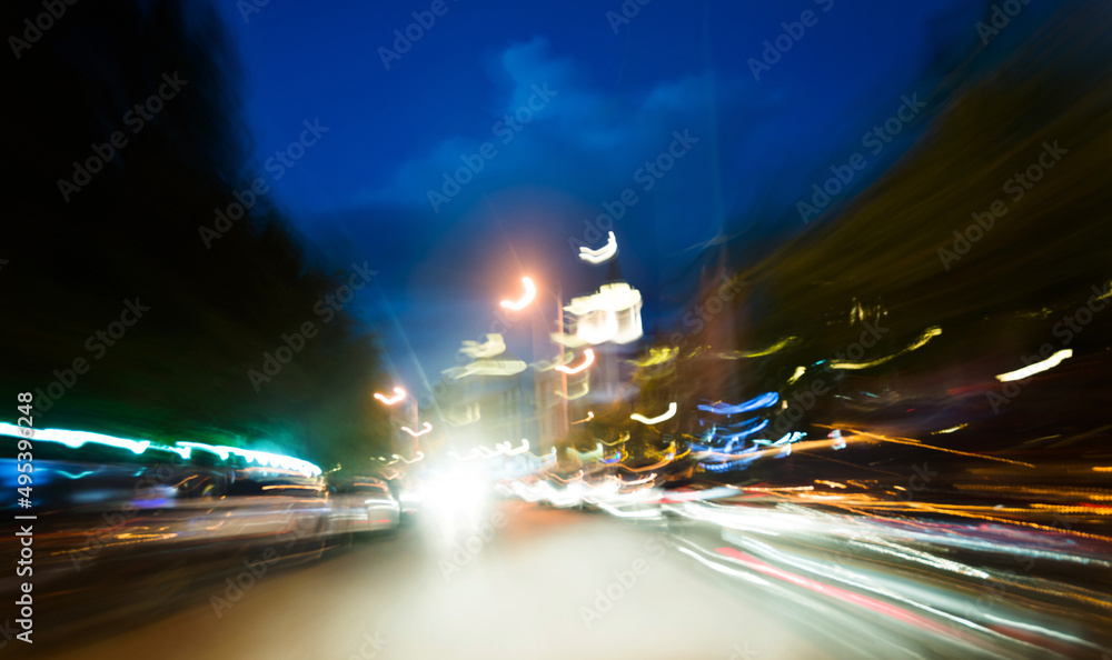 Driving forward motion blur on the night road Driving forward motion blur on the night road
