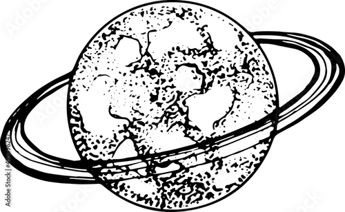 Solar System Planet Hand Drawn Monochrome Illustration