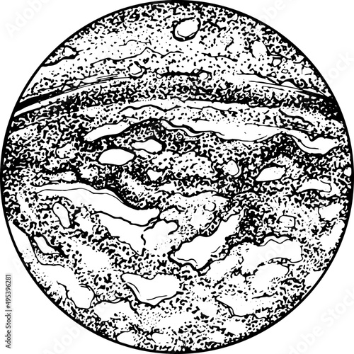 Solar System Planet Hand Drawn Monochrome Illustration