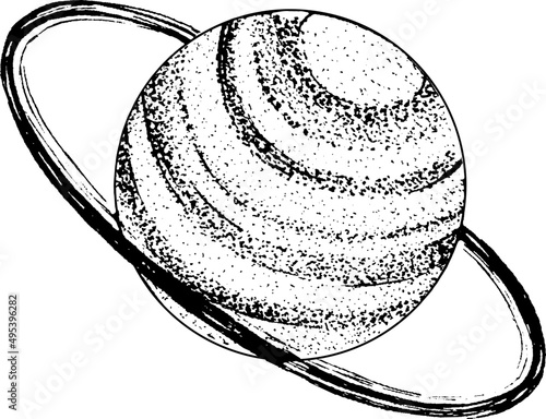Solar System Planet Hand Drawn Outline Monochrome Illustration