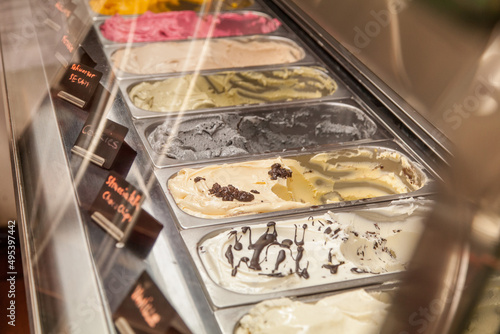 Display of ice cream flavors at the market 