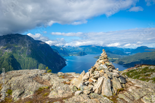 Varde on top of Eggen in Åndalsnes in Norway Romsdalen, Romsdalsfjorden photo