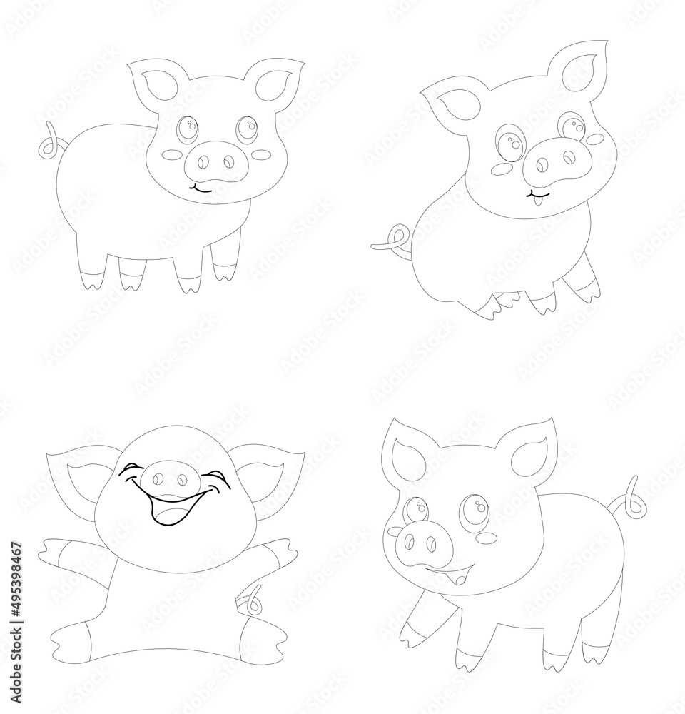 Cute Little Piggy - Outlines