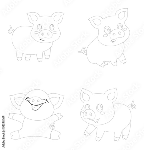 Fototapeta Naklejka Na Ścianę i Meble -  Cute Little Piggy - Outlines