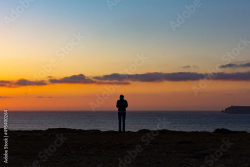 Beautiful sunset. Portugal. Region Algarve. Continental Europe's most South-western point, Sagres, Algarve, Portugal