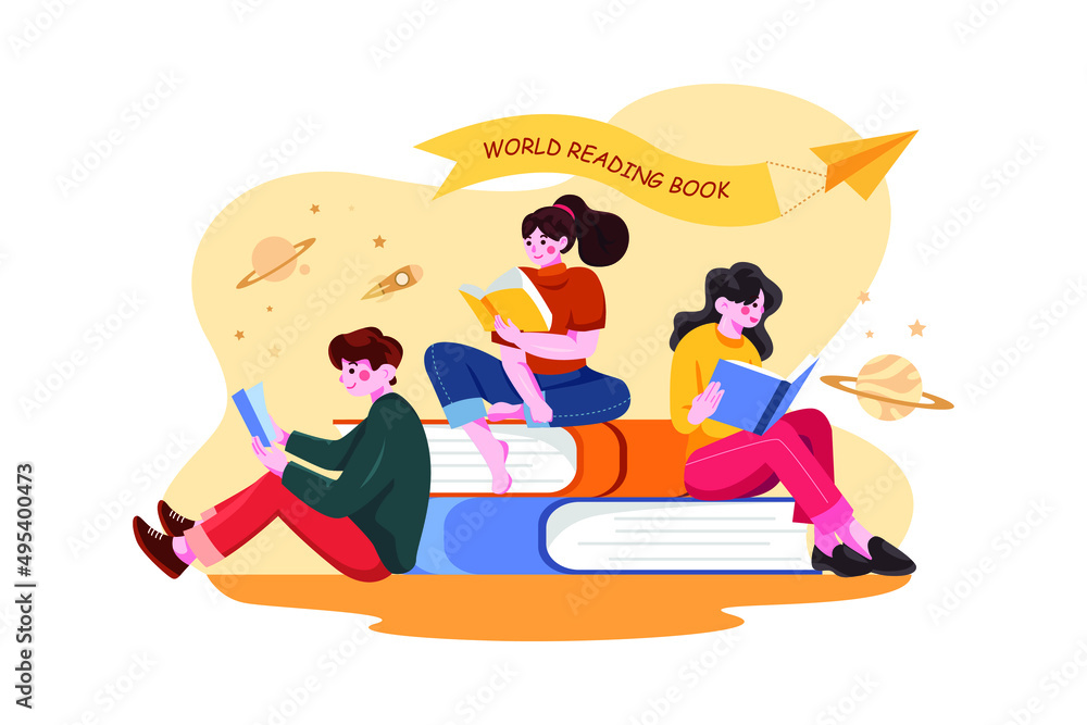 Fototapeta premium World Reading Book Illustration Concept