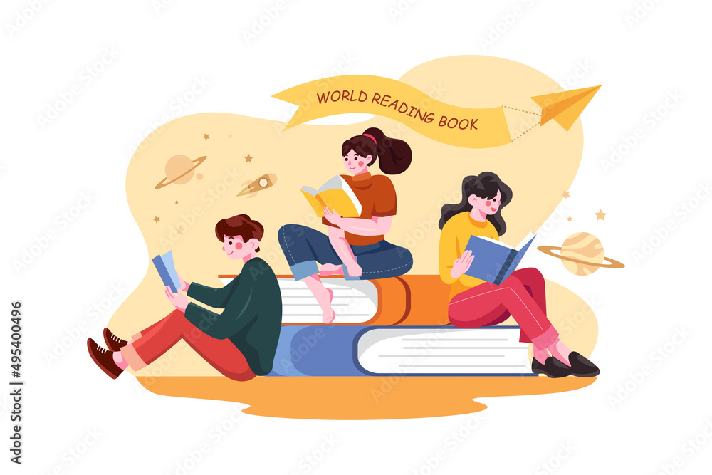 World Reading Book Illustration Concept World Reading Book Illustration Concept