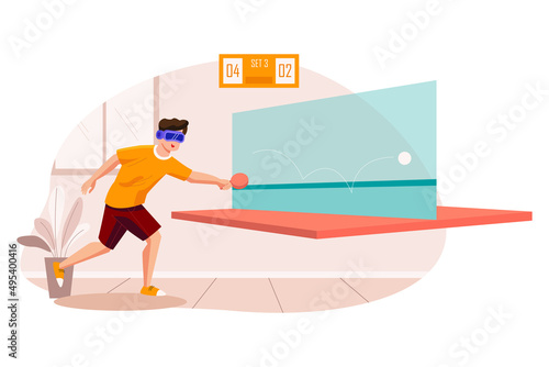 Man Playing Football Using VR Tech Illustration concept