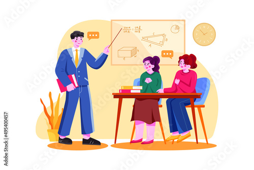 Teacher and student communicating illustration concept