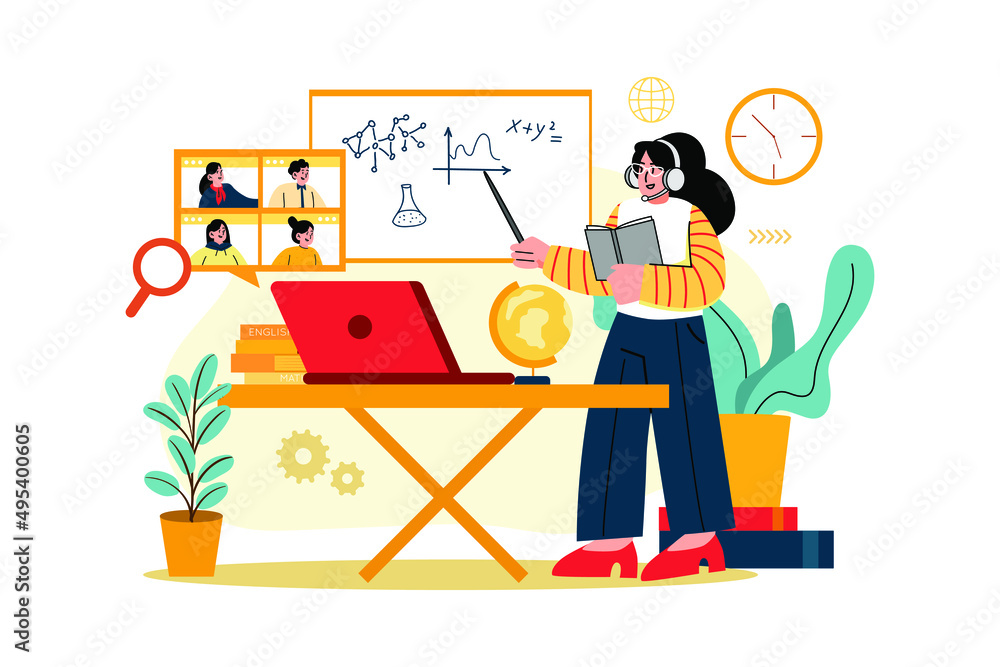Fototapeta premium Teacher Teaching Remotely Illustration concept
