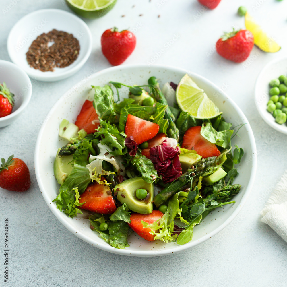 Leaf salad with strawberry and avocado Leaf salad with strawberry and avocado