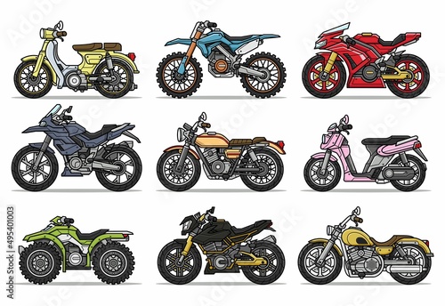 cute cartoon motorcycle. collection set
