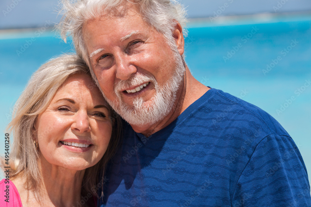 Portrait of retired seniors together on beach resort