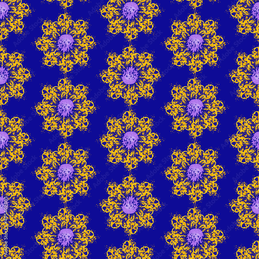 Seamless pattern with yellow flowers on blue background. Vector illustration for wallpaper and fabric design. Seamless pattern with yellow flowers on blue background. Vector illustration for wallpaper and fabric design.