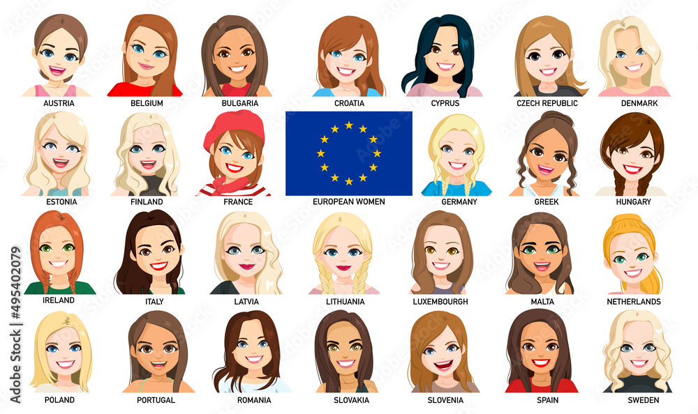 Set face avatar collection of European Women Set face avatar collection of European Women