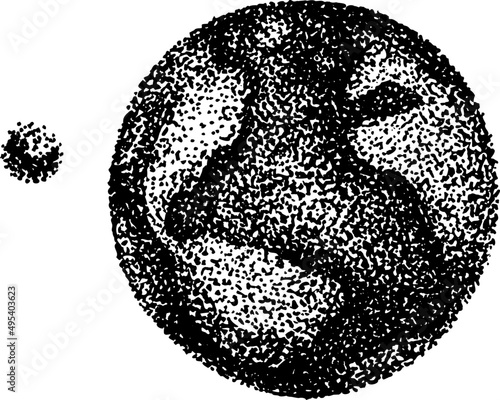 Planet Earth Hand Drawn Dotwork Illustration