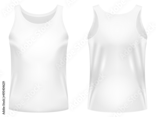 Blank white tank top template. Front and back views. Vector illustration.