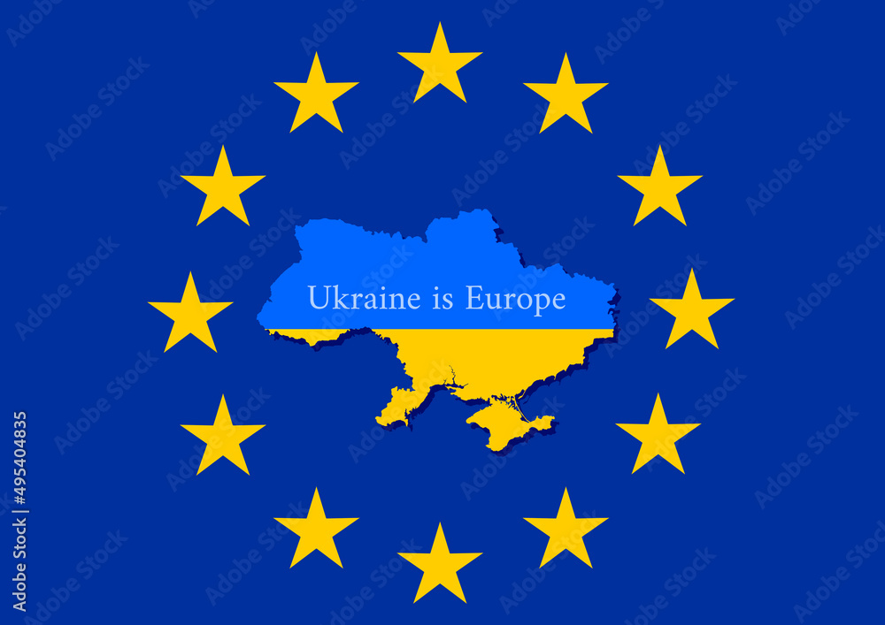Ukraine is Europe map against the background of the European Union Ukraine is Europe map against the background of the European Union