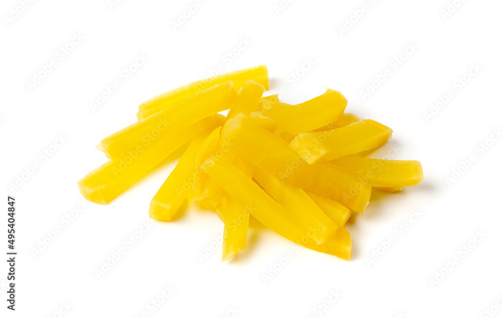 Pickled Daikon Bars Isolated, Marinated Yellow Radish Pickled Daikon Bars Isolated, Marinated Yellow Radish