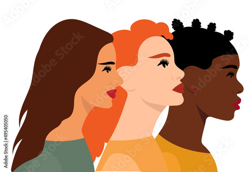 portrait in profile of woman, girl flat design, isolated, vector