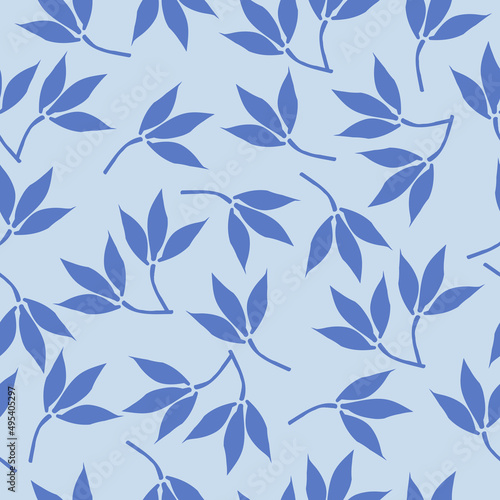 Simple vintage pattern. Blue background, blue leaves on the branch leaves. Print is well suited for textiles, Wallpaper and packaging.