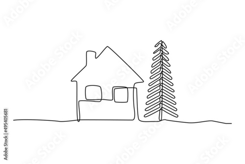 Continuous Thin Line Home Icon