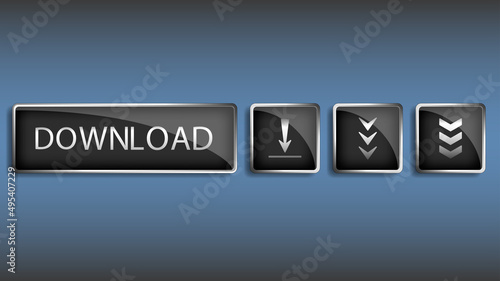 Set of the different download buttons for website. Dark metal buttons