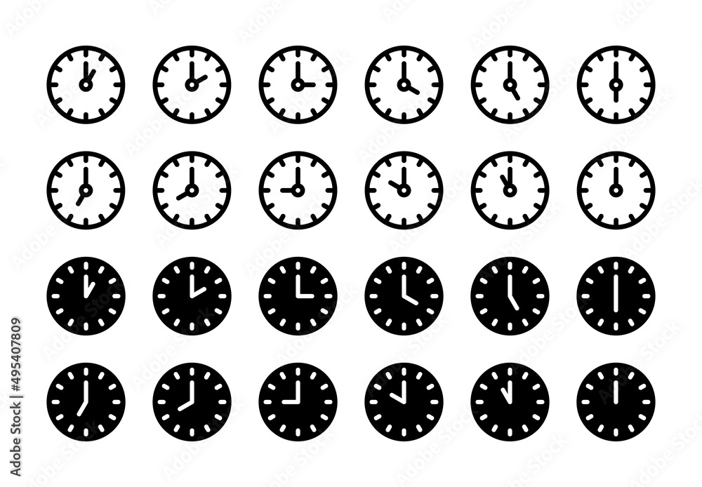 Time clock icon collection on black and white design. Time clock icon collection on black and white design.