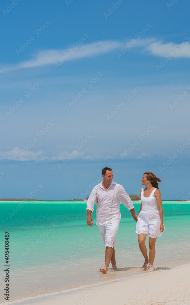 Healthy Caucasian couple carefree on a tropical resort