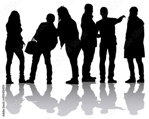 Big crowds people on street. Isolated silhouette on a white background