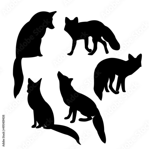 Fotografi Isolated on a white background, a collection of fox vector silhouettes