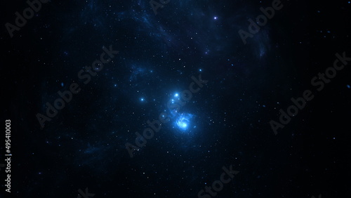 Panorama Space scene with planets, stars and galaxies. Banner template. Many Nebulae and galaxies in space, many light years away. Deep Universe. Large-scale structure 3D rendered