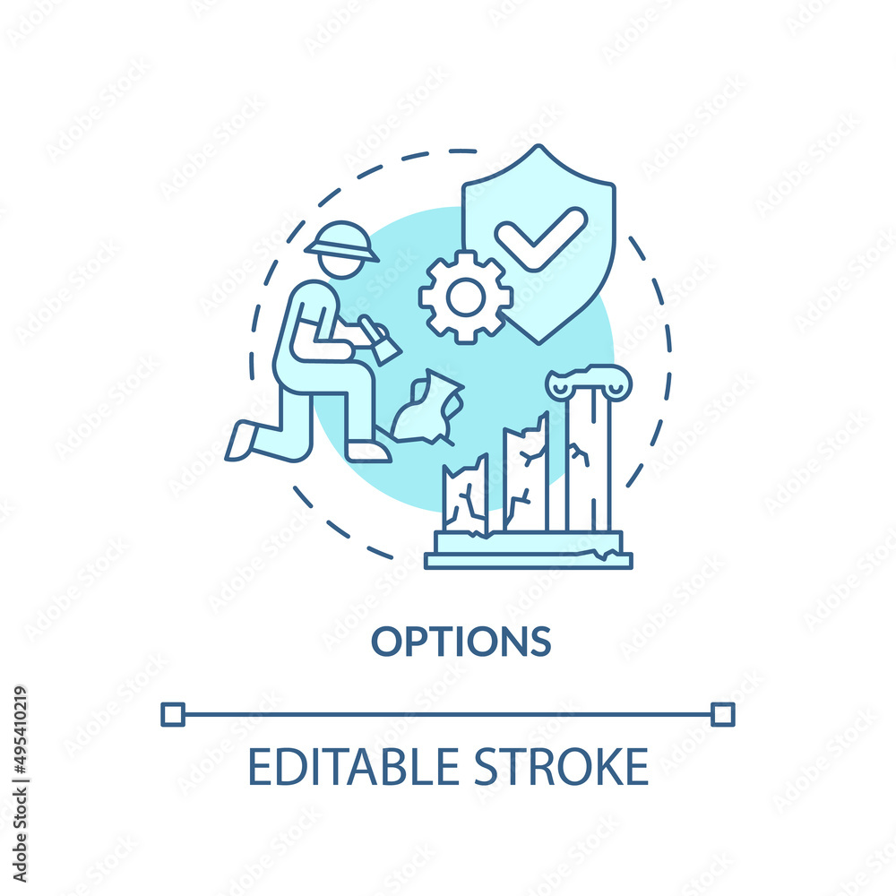 Options turquoise concept icon. Choose reservation way. Heritage conservation process abstract idea thin line illustration. Isolated outline drawing. Editable stroke. Arial, Myriad Pro-Bold fonts used