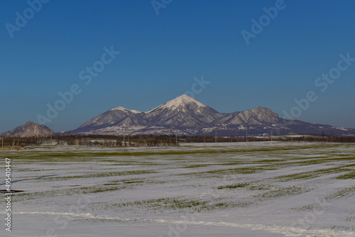 view of Mount Beshtau from Yessentuki in early spring photo
