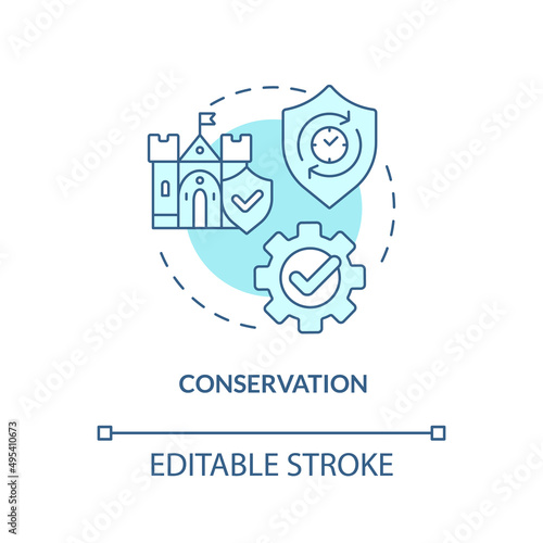 Conservation turquoise concept icon. Protection program. Heritage preservation type abstract idea thin line illustration. Isolated outline drawing. Editable stroke. Arial, Myriad Pro-Bold fonts used