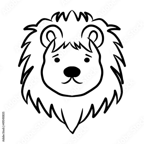 Hand drawn adorable head lion. coloring children book. black outline animal