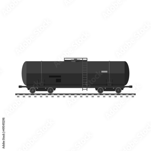 Black railway tanker with oil or other fuel. Black rail tank car.