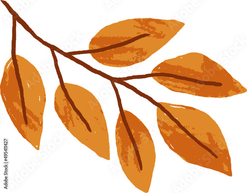 Autumn Branch with Leaves Colored Cartoon Illustartion