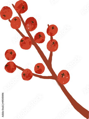 Autumn Branch with Berries Colored Cartoon Illustartion