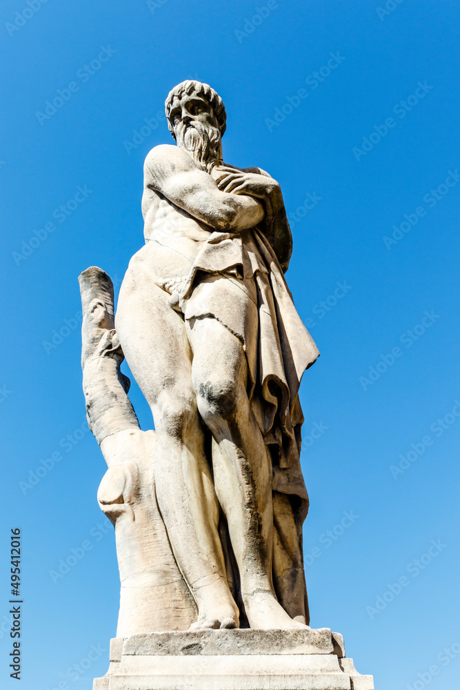 Statue of an old bearded man in the center of Florence, Tuscany, Italy, Europe